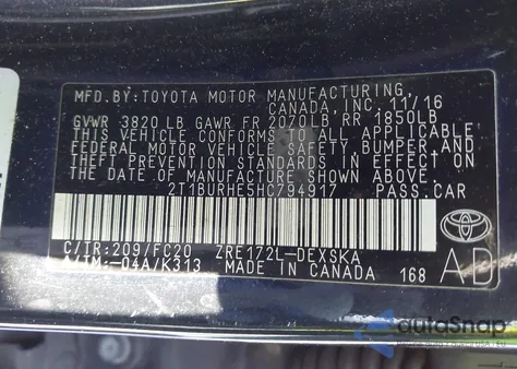 2017 Toyota Corolla Se from USA, damaged, VIN 2T1BURHE5HC794917